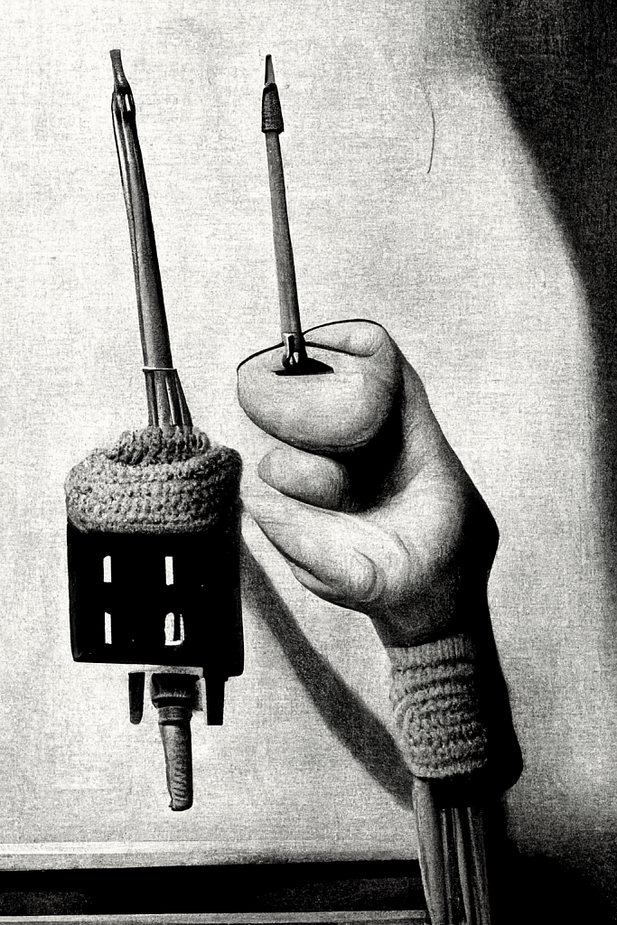 Do not plug into the socket with the knitting needle 1